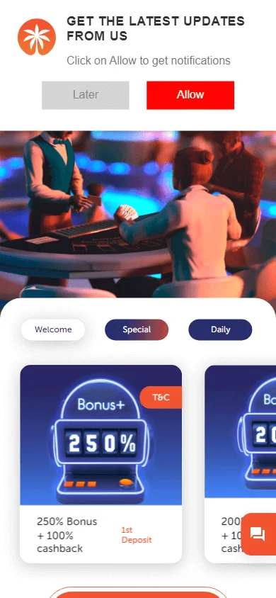 Rich Palms Casino promotions area on a mobile device