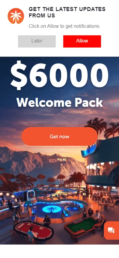 Rich Palms Casino home screen on a mobile device